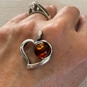Vintage Silver amber  (stamped) Heart Pendant